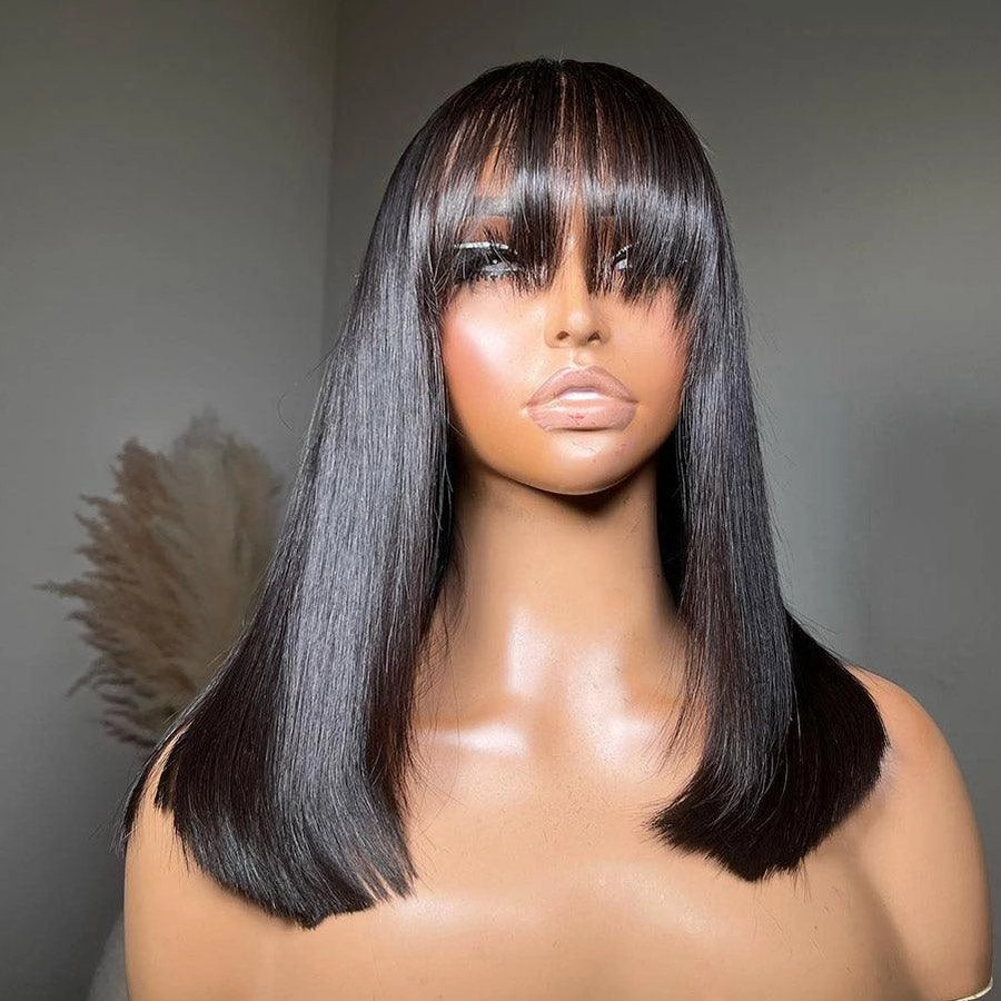 WOWANGEL Wear & Go Straight Short BOB With Bangs 5x5 HD Lace Closure Wig Glueless Wig