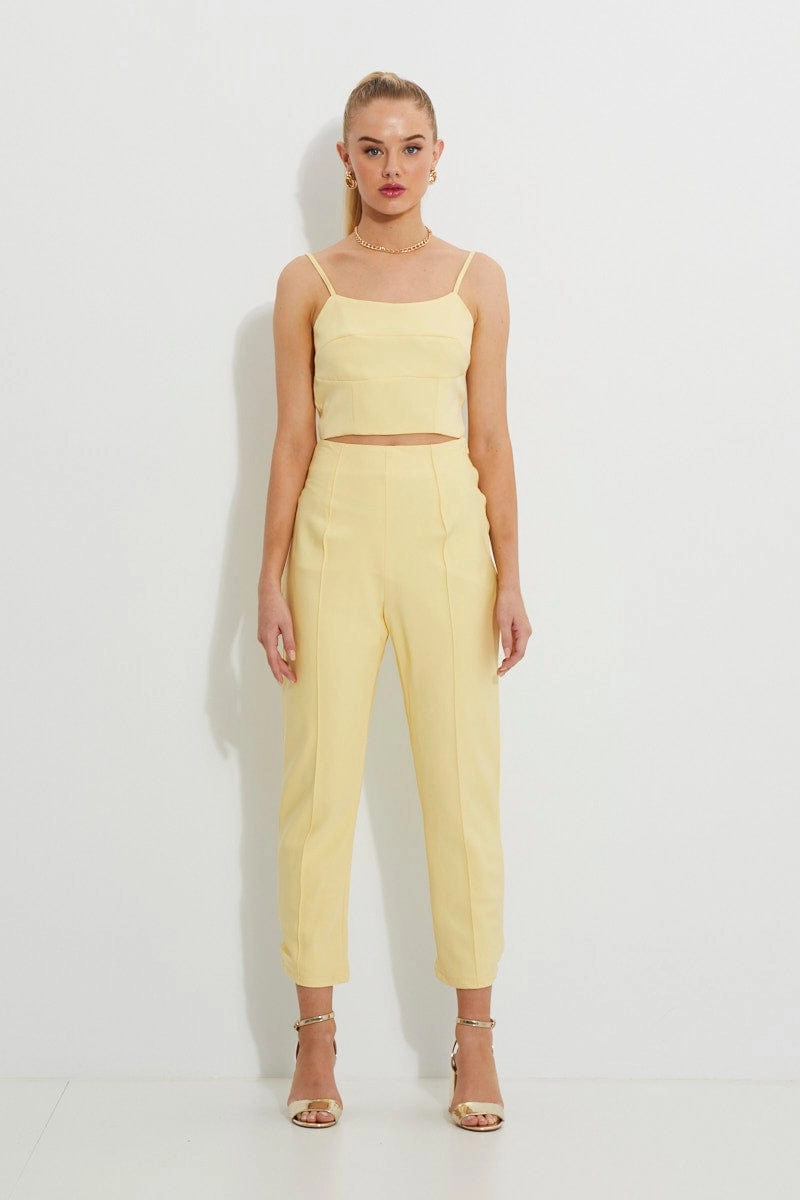 Yellow Designer Panel Detail Crop Top